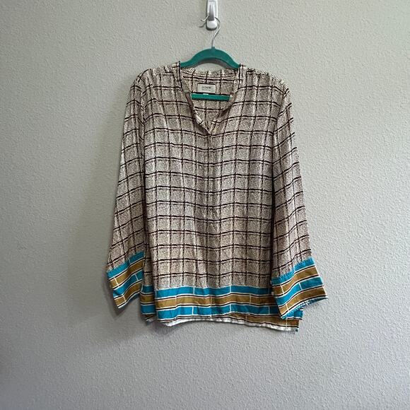 J.Crew Silk Twill Tunic Speckled Plaid Shirt Blouse XL Quiet Luxe Old Money Prep - Picture 10 of 10